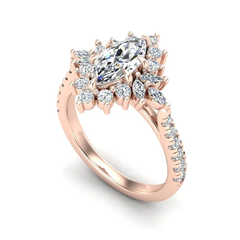 Bague de fiançailles en moissanite taille marquise en or rose 10K-4