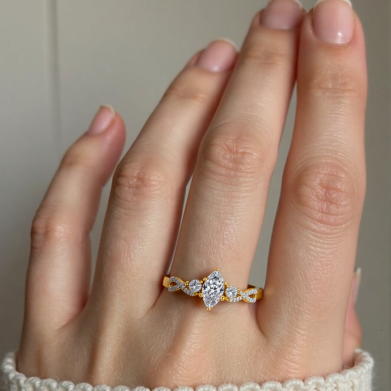 14K Rose Gold Marquise Cut Three-Stone Moissanite Engagement Ring-5