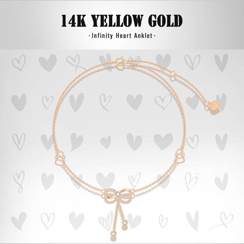 10K Rose Gold Moissanite Bow Heart Single Layer Charm Anklet-5