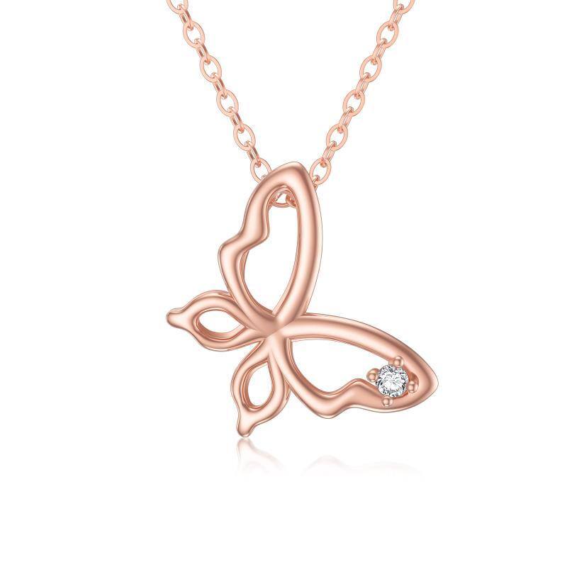 Collier pendentif papillon en or rose 14K Moissanite-1