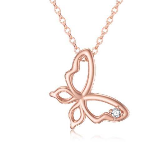 Collana con ciondolo a farfalla in moissanite in oro rosa 14K