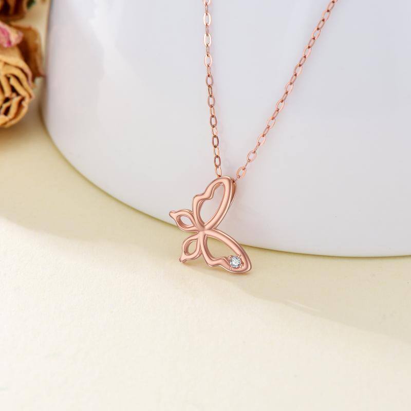 14K Rose Gold Moissanite Butterfly Pendant Necklace-3