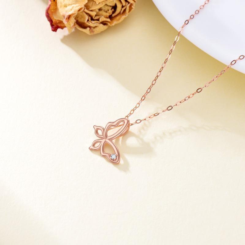 10K Rose Gold Moissanite Butterfly Pendant Necklace-4