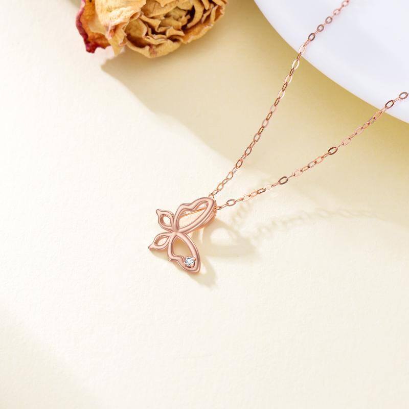 14K Rose Gold Moissanite Butterfly Pendant Necklace-4