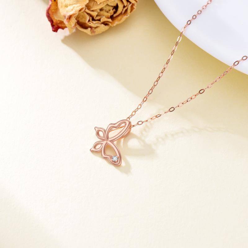 10K Rose Gold Moissanite Butterfly Pendant Necklace-4