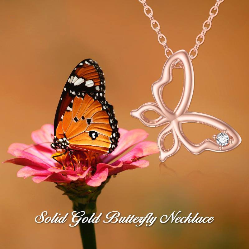 10K Rose Gold Moissanite Butterfly Pendant Necklace-5