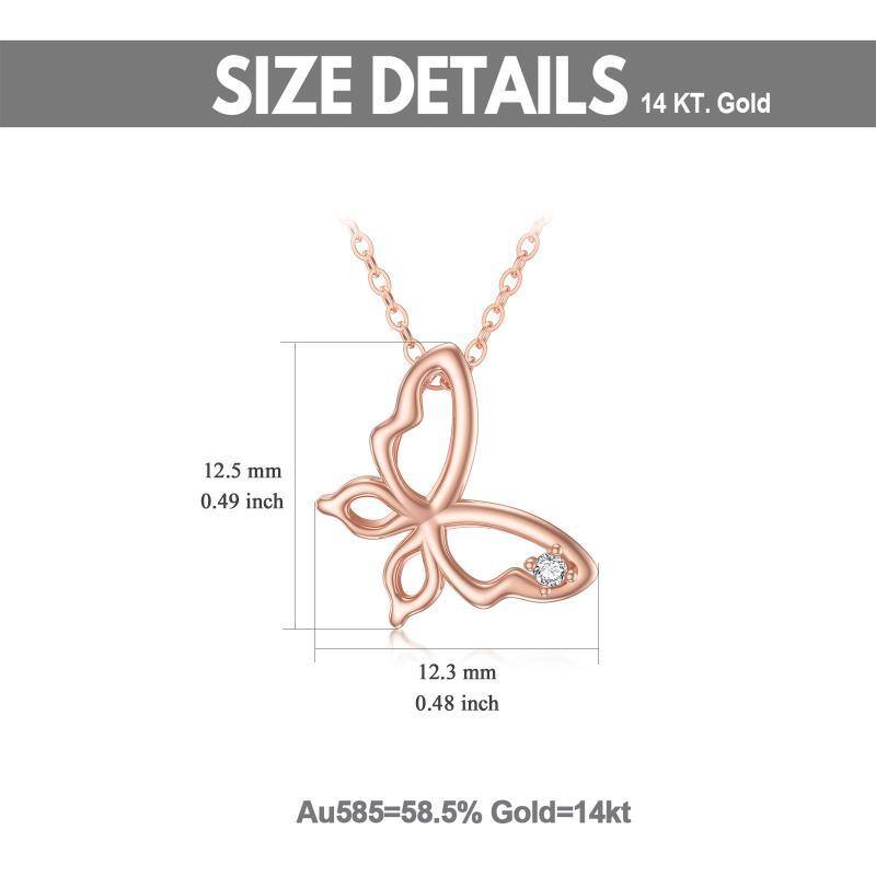 10K Rose Gold Moissanite Butterfly Pendant Necklace-6