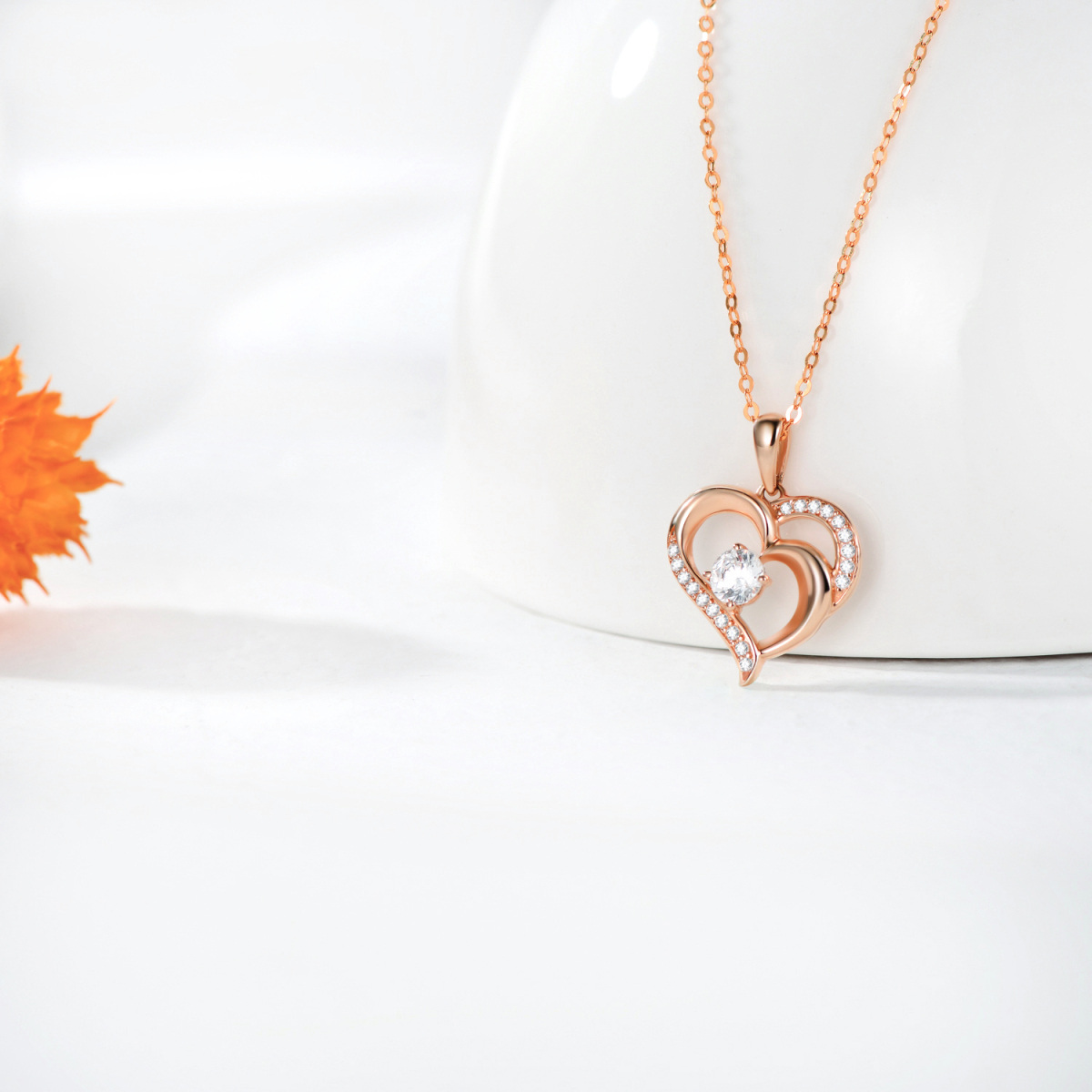 14K Rose Gold Moissanite Heart With Heart Pendant Necklace For Women-3