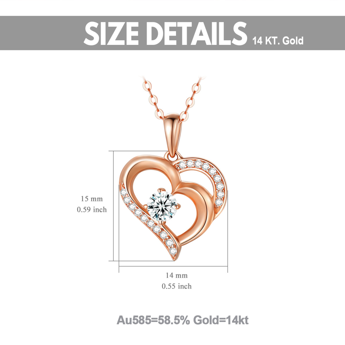 14K Rose Gold Moissanite Heart With Heart Pendant Necklace For Women-5