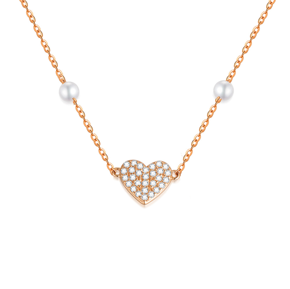 10K Rose Gold Moissanite & Pearl Heart Pendant Necklace-1