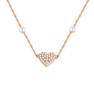 10K Rose Gold Moissanite & Pearl Heart Pendant Necklace-14