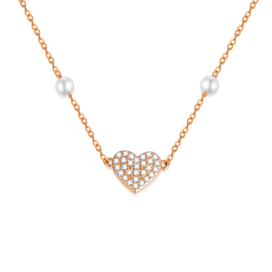 14K Rose Gold Moissanite & Pearl Heart Pendant Necklace