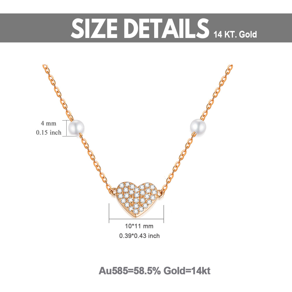 10K Rose Gold Moissanite & Pearl Heart Pendant Necklace-4
