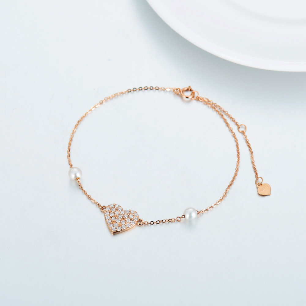 14K Rose Gold Moissanite & Pearl Charm Bracelet-5