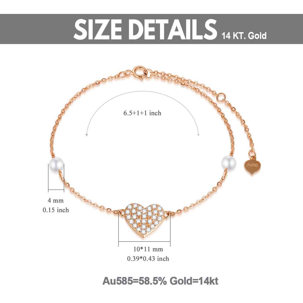 14K Rose Gold Moissanite & Pearl Charm Bracelet-6