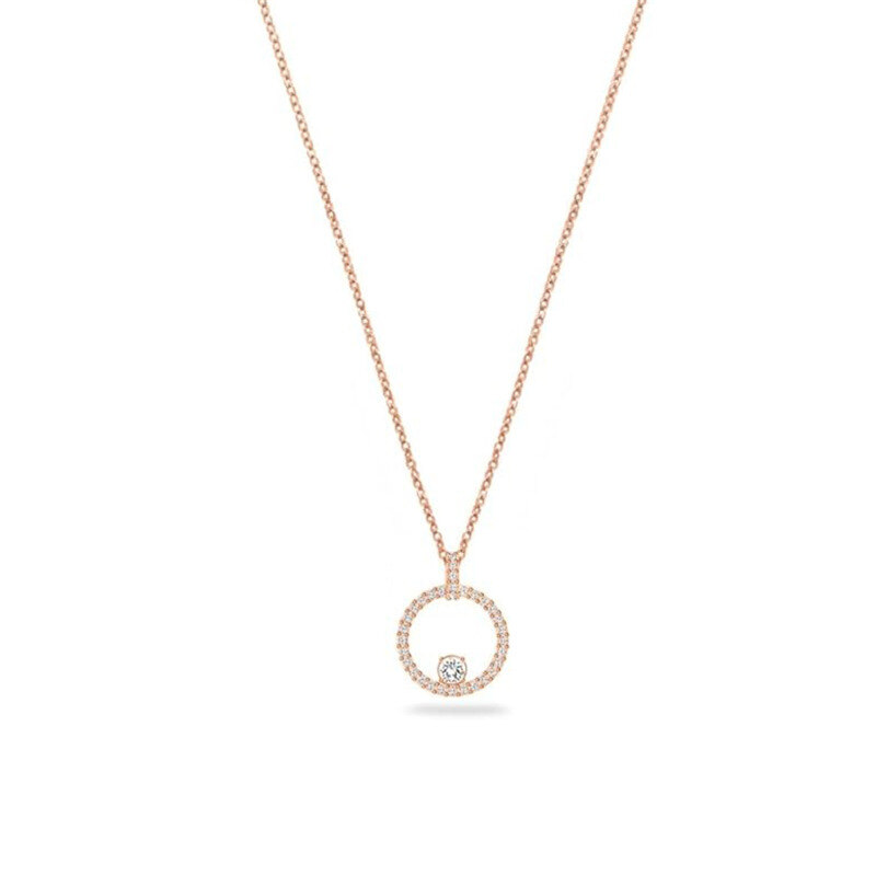 Collier pendentif rond en moissanite et or rose 14K-3