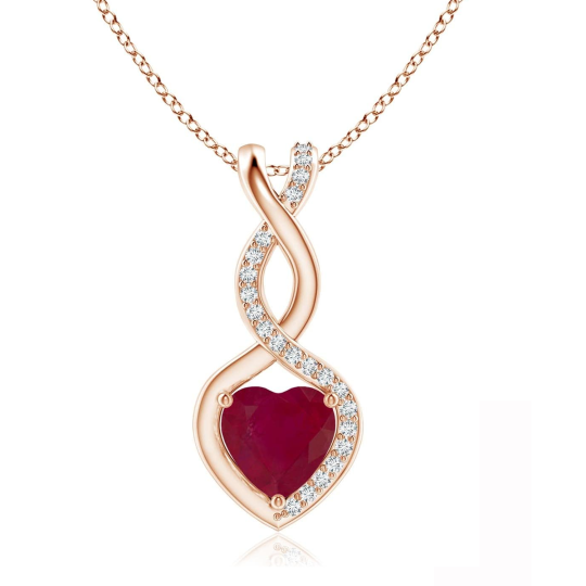 14K Rose Gold Moissanite & Ruby Infinity Symbol Necklace Birthday Engagement Anniversary Wedding Jewelry Gift for Wom