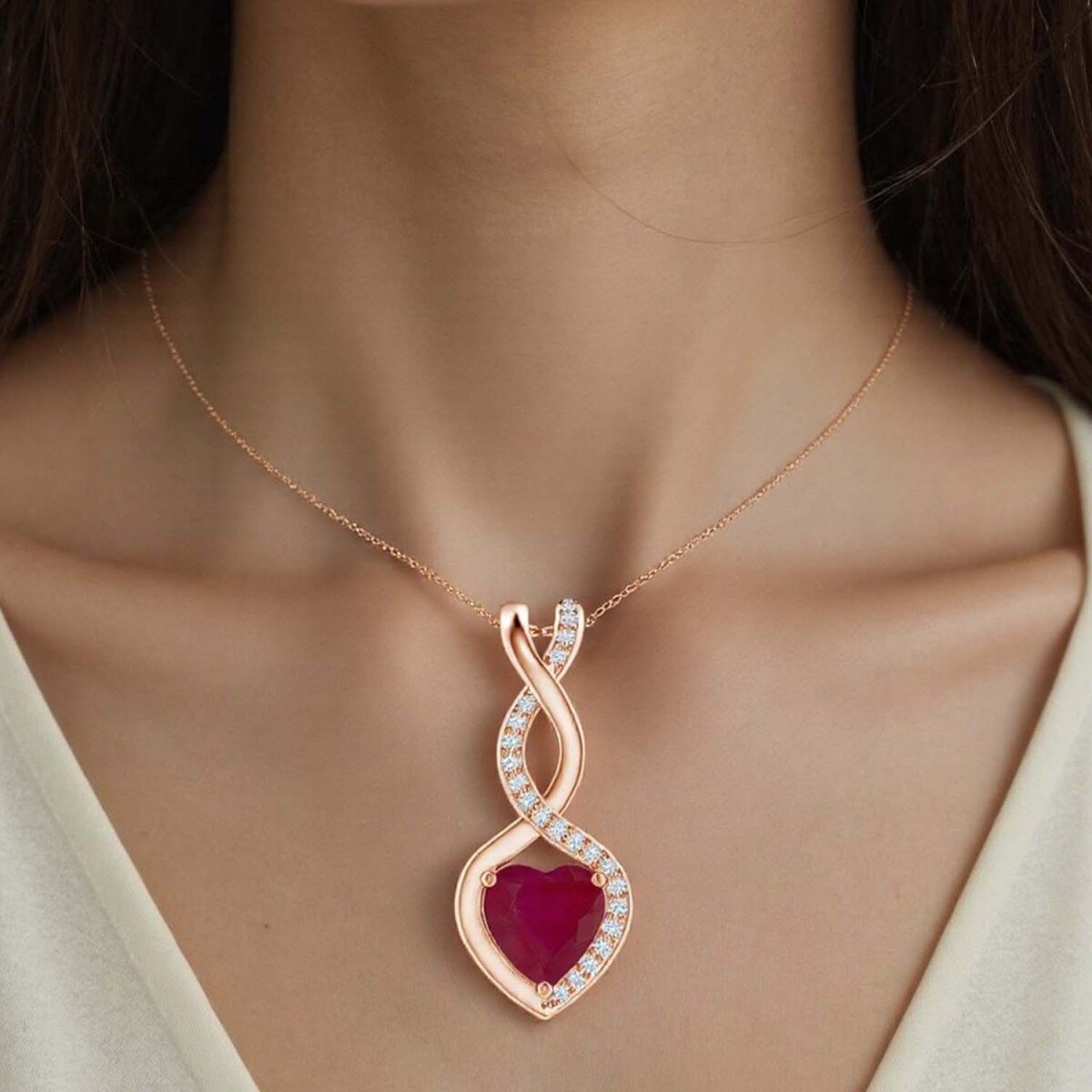 14K Rose Gold Moissanite & Ruby Infinity Symbol Necklace Birthday Engagement Anniversary Wedding Jewelry Gift for Wom-3