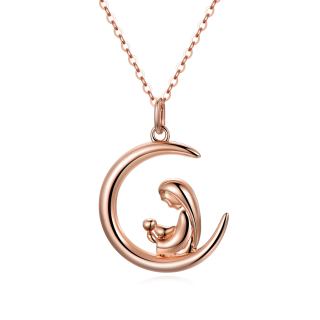 14K Rose Gold Mother & Daughter Moon Necklace for Women-1