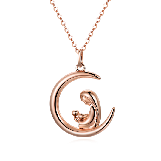 14K Rose Gold Mother & Daughter Moon Necklace for Women