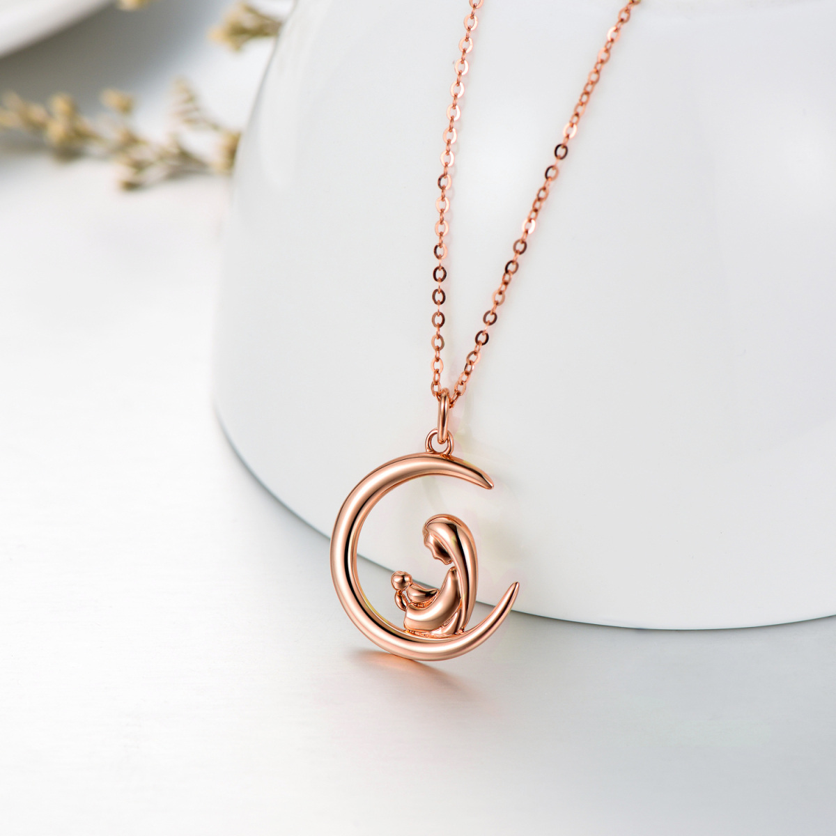 14K Rose Gold Mother & Daughter Moon Necklace for Women-3