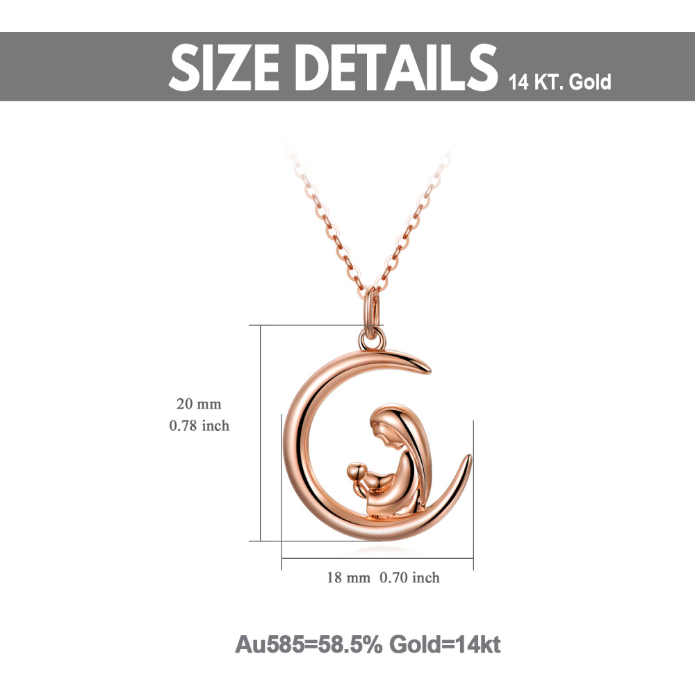 10K Rose Gold Mother & Daughter Moon Necklace for Women-5