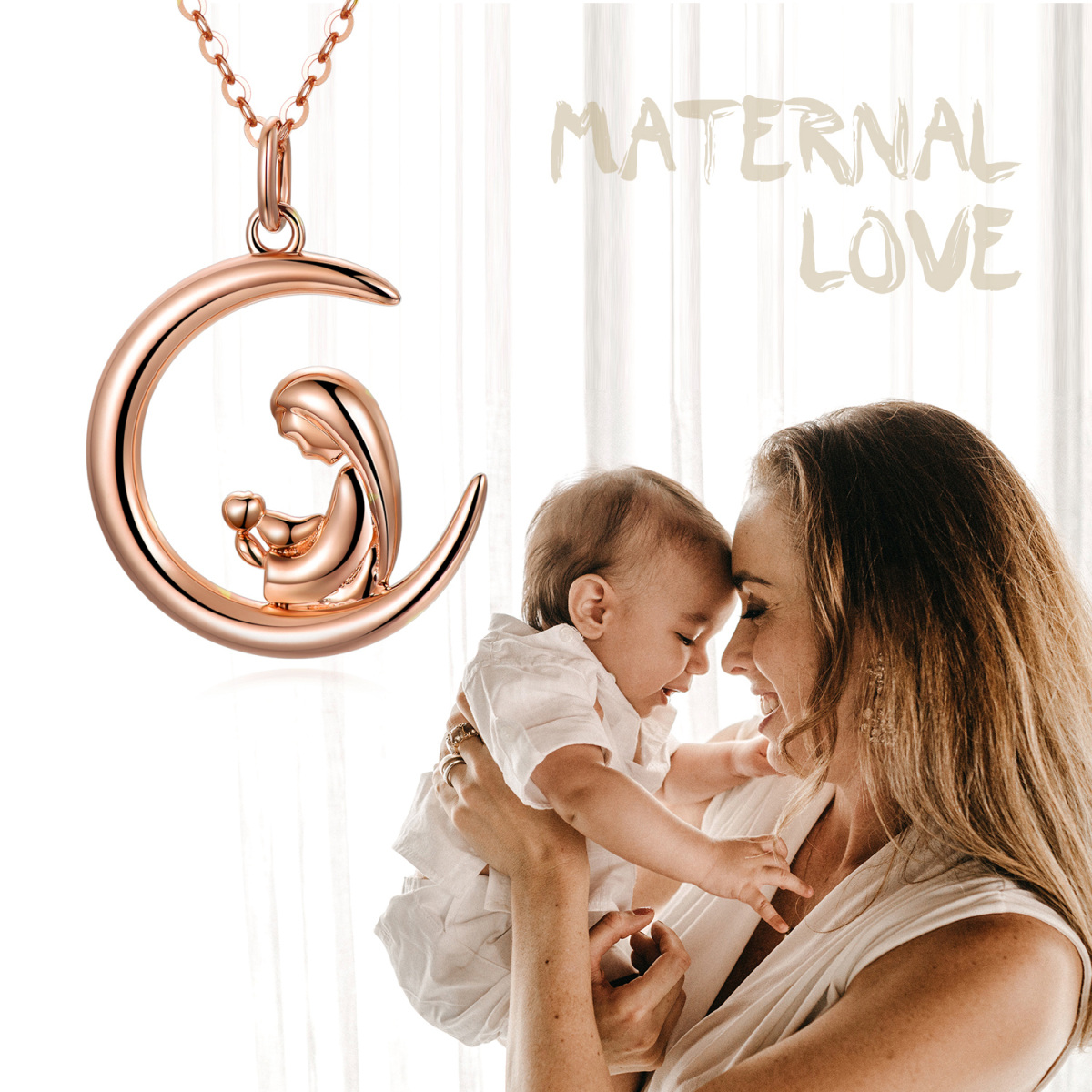 14K Rose Gold Mother & Daughter Moon Necklace for Women-6