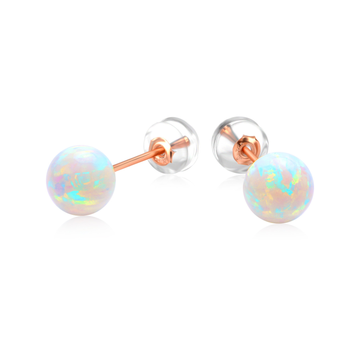 14K Rose Gold Opal Bead Stud Earrings-1