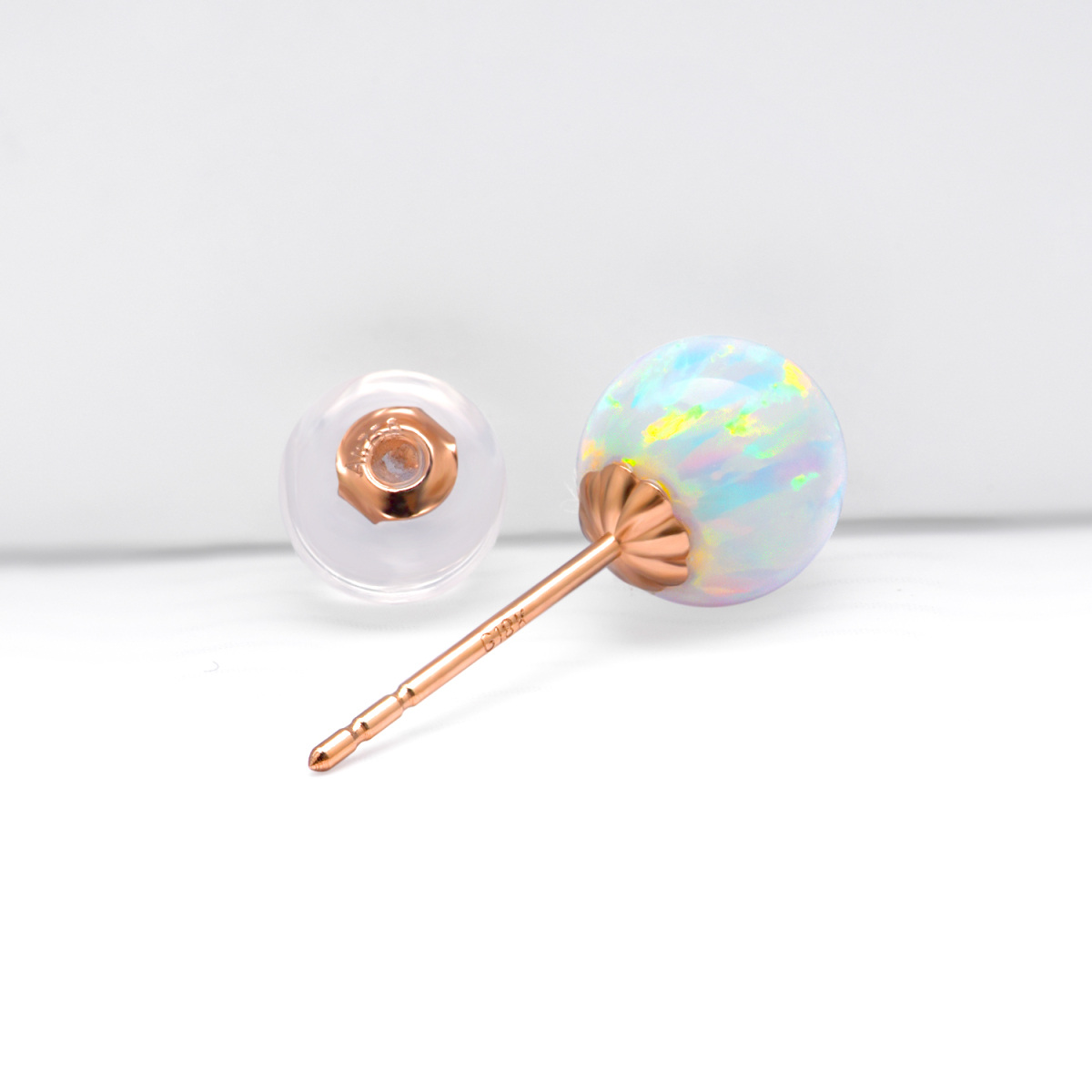 18K Rose Gold Opal Bead Stud Earrings-3