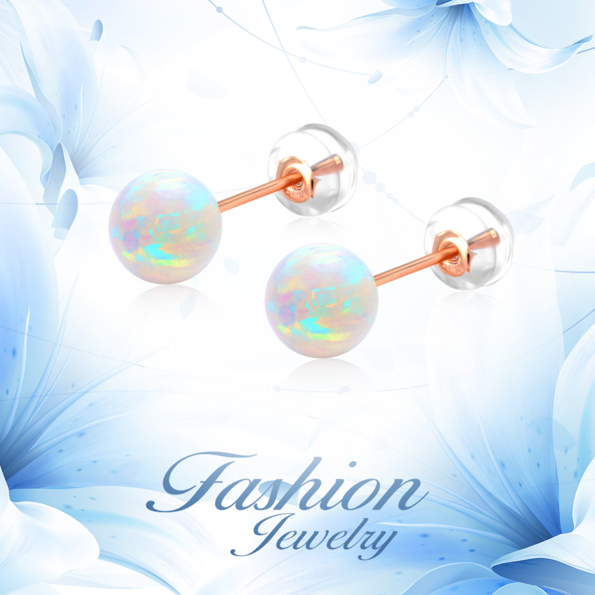 18K Rose Gold Opal Bead Stud Earrings-6