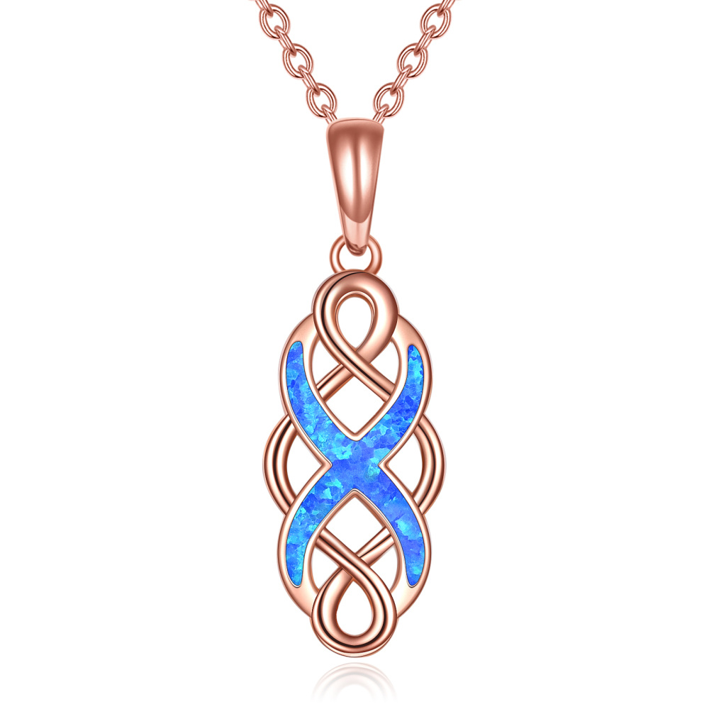 10K Rose Gold Opal Celtic Knot Pendant Necklace-1