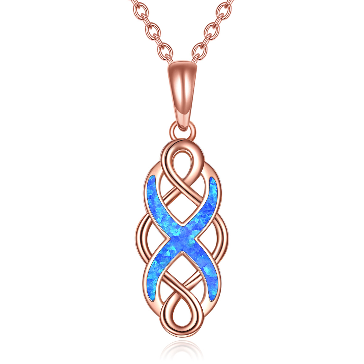 14K Rose Gold Opal Celtic Knot Anhänger Halskette-1