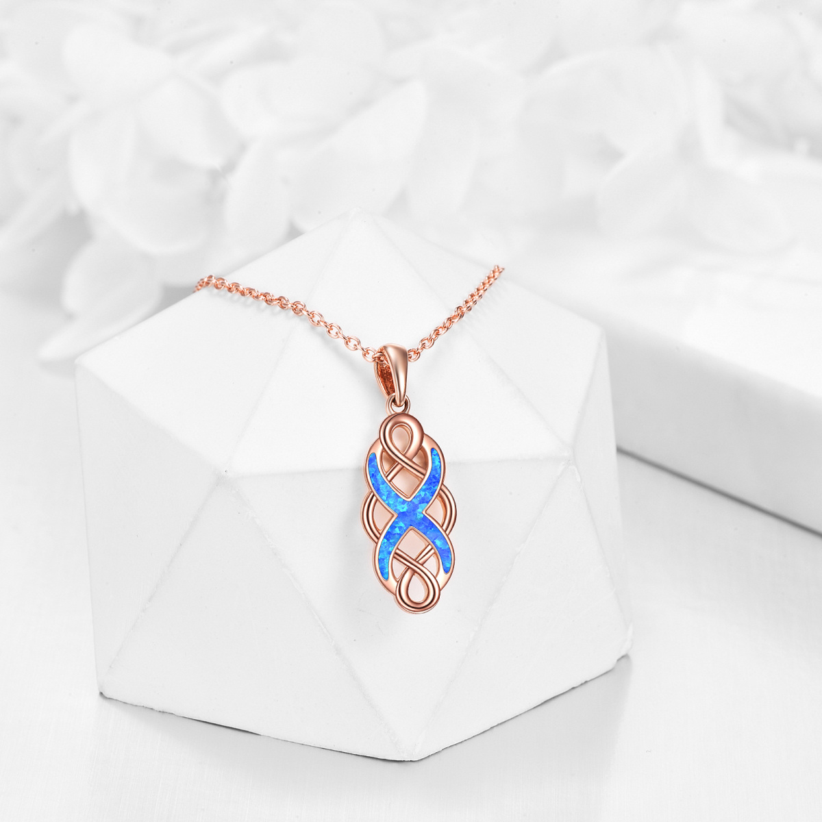 14K Rose Gold Opal Celtic Knot Anhänger Halskette-3