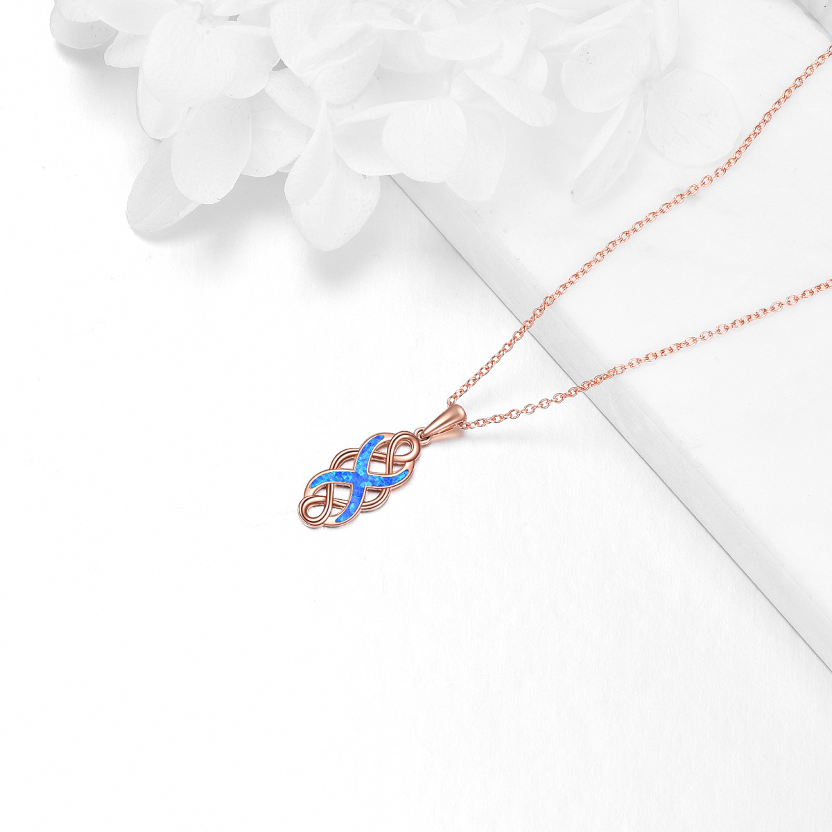 10K Rose Gold Opal Celtic Knot Pendant Necklace-4