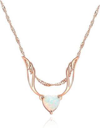 Sterling Silver with Rose Gold Plated Opal Guardian Angel Pendant Necklace-5