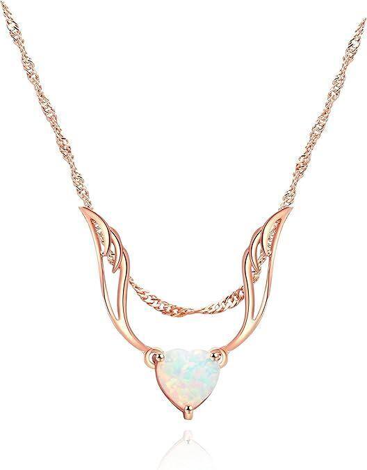 Collana con ciondolo a forma di angelo custode in argento sterling con opale placcato oro rosa
