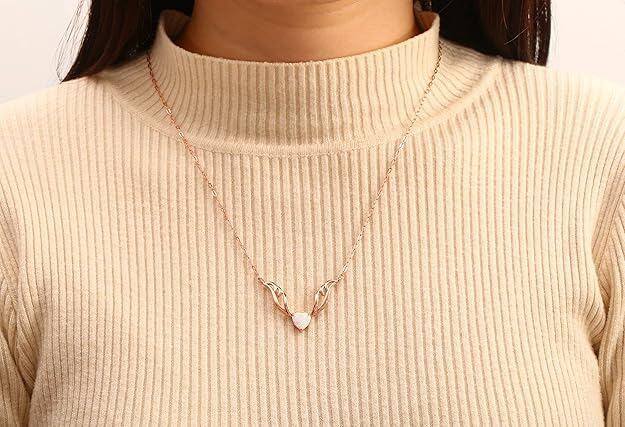 14K Rose Gold Opal Guardian Angel Pendant Necklace-2
