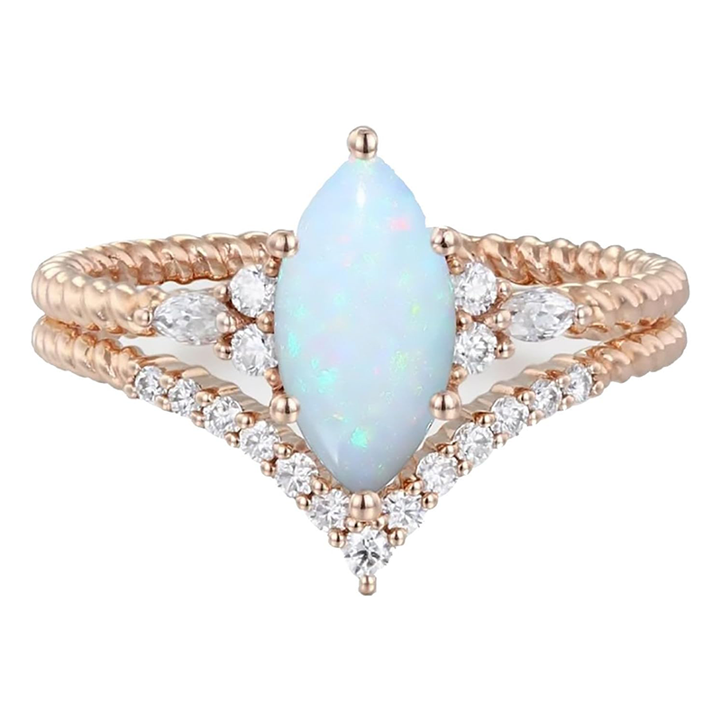 14 Karat Roségold-Opal mit Moissanit-Verlobungsring-1