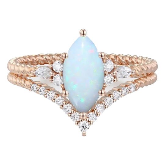 10K Rose Gold Opal With Moissanite Engagement Ring