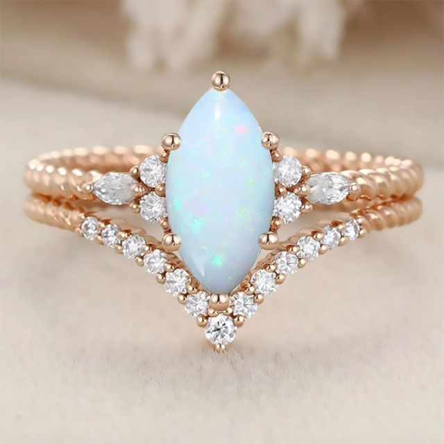 14K Rose Gold Opal With Moissanite Engagement Ring-2