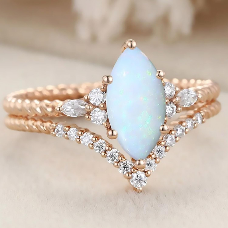 14K Rose Gold Opal With Moissanite Engagement Ring-4