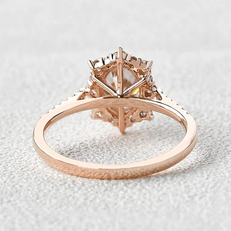 14K Rose Gold Oval Cut Moissanite Halo Engagement Ring-4