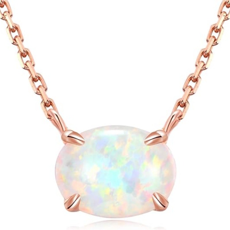 14K Rose Gold Oval Opal Pendant Necklace-1