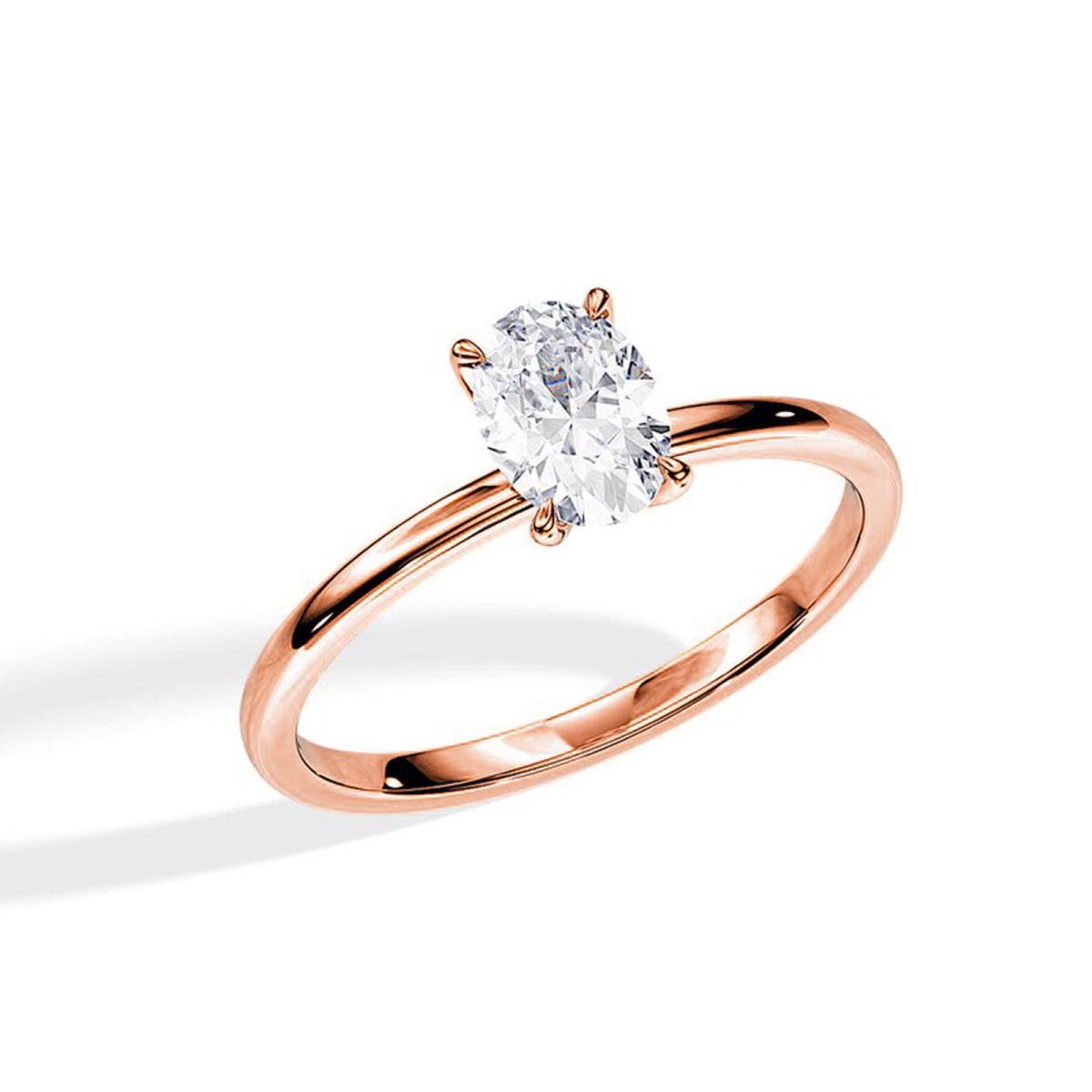 Anel de noivado de diamante solitário de moissanite em formato oval em ouro rosa 14K-4