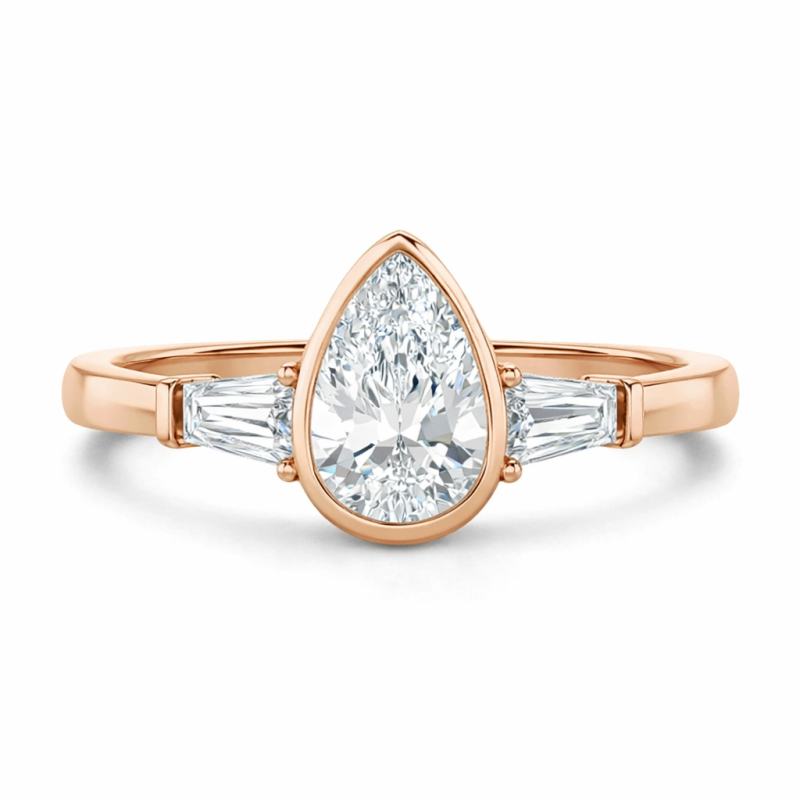 Anillo de compromiso de oro rosa de 14 quilates con moissanita cortada en pera-1