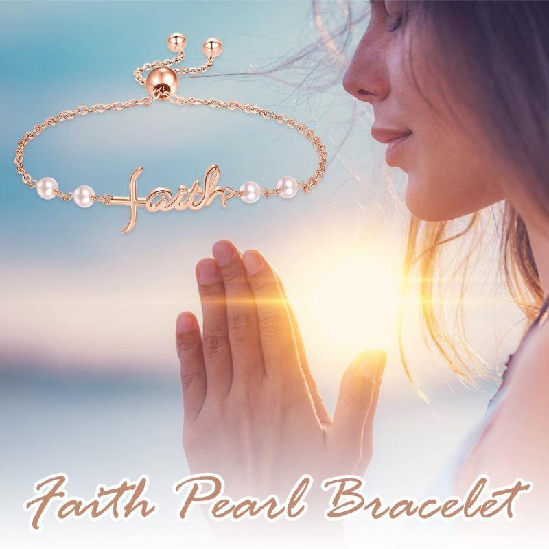 Pulsera de abalorios de perlas en oro rosa de 14 quilates-4