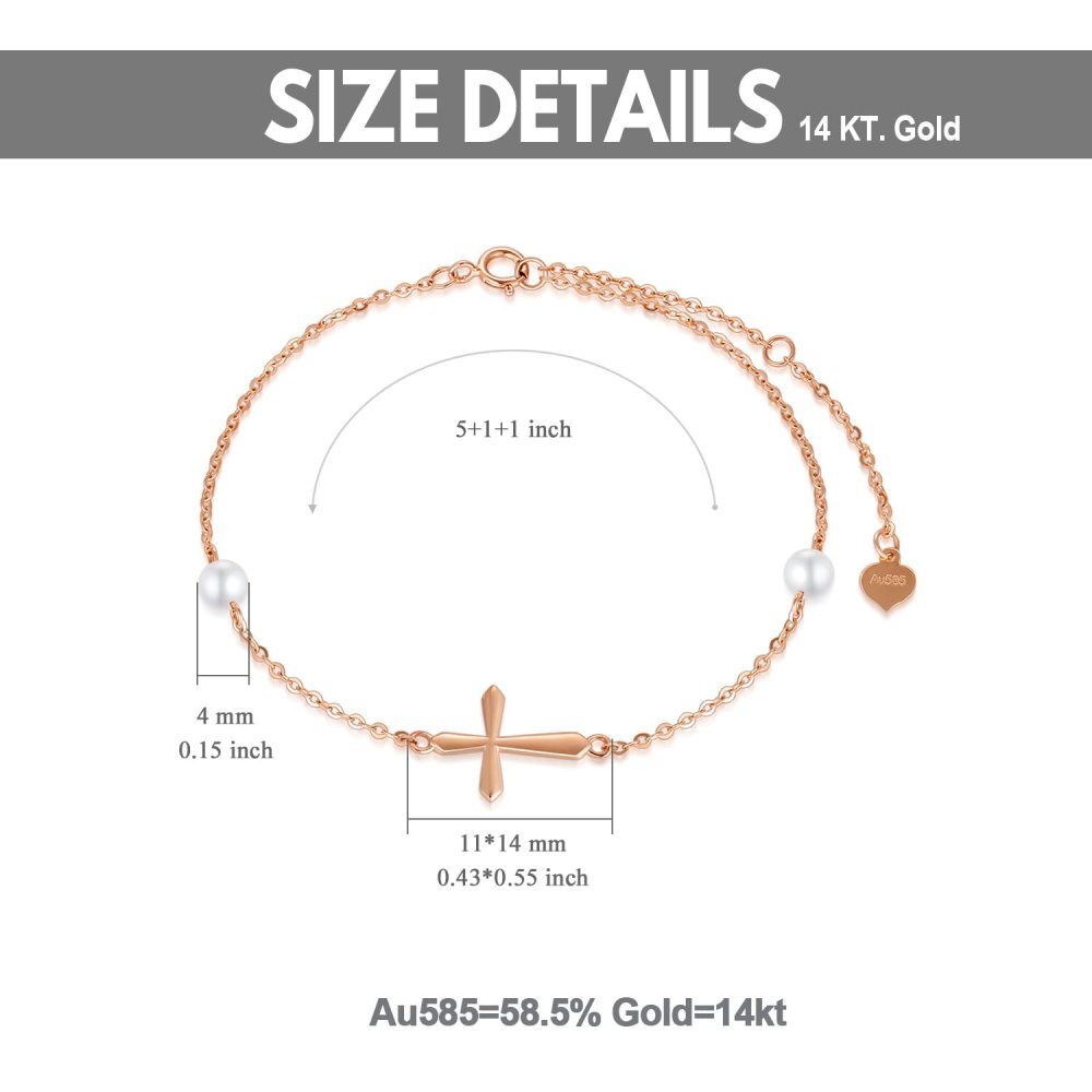 10K Rose Gold Perlenkreuz-Anhänger-Armband-6