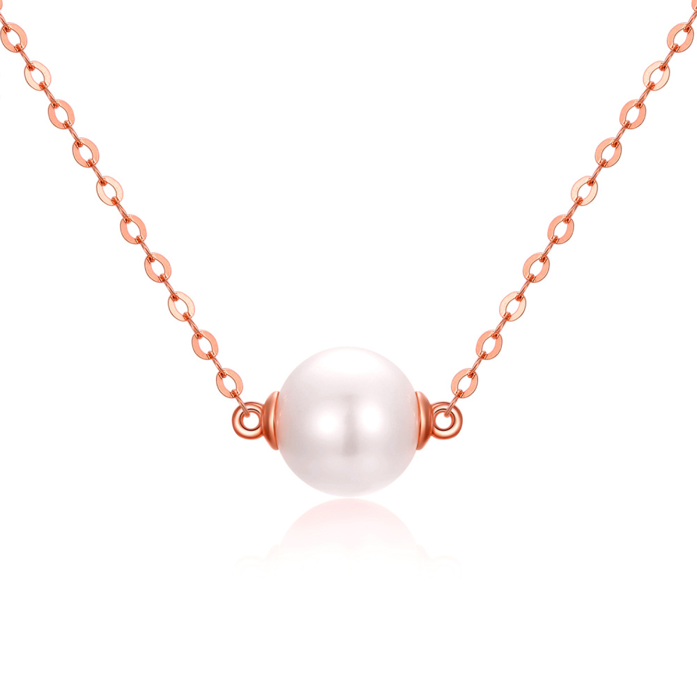 10K Rose Gold Pearl Round Pendant Necklace-1