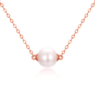 10K Rose Gold Pearl Round Pendant Necklace-58