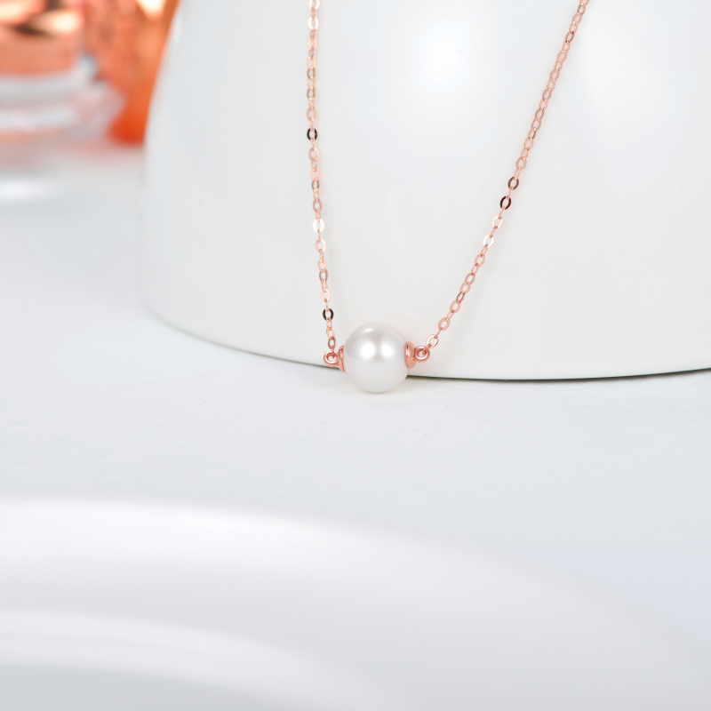 10K Rose Gold Pearl Round Pendant Necklace-3